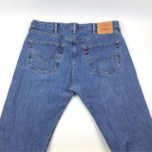 Levis 501 Button Fly Mens Jeans 38 x 34 Med Wash Red Tab Straight Leg Cowboy SEE